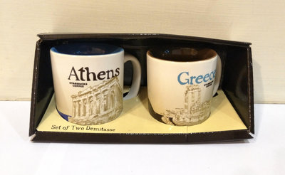 全新絕版泰國製質優厚實星巴克 Starbucks 國家杯城市杯 Greece / Athens [ 希臘 / 雅典 ] 3oz 濃縮小杯組#SKU 印字印標杯底