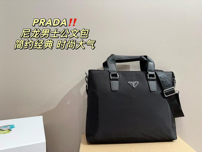 【二手包包】尺寸39.30普拉達PRADA 尼龍男士公文包可以斜挎可以手提容量也很大，文件，電腦都可以放黑色NO51327