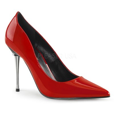 Shoes InStyle《四吋》美國品牌 PLEASER 原廠正品漆皮基本款尖頭金屬鍍鉻高跟包鞋 有大尺碼出清『紅色』