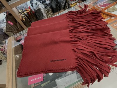 ☆最愛二手精品☆ BURBERRY 紅色毛料針織長流蘇圍巾披肩 XG1985