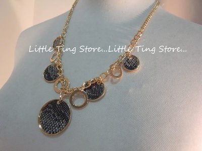 Little Ting Store:韓國BLING金色底垂吊簍空圓圈圈蛇紋格造型短項鍊頸鍊鎖骨鏈串鏈珠鎖骨頸鍊