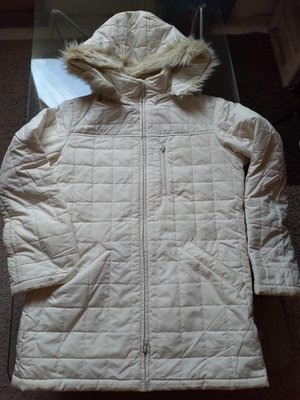 +四季心晴+ Uniqlo 米白色 長版 格紋 鋪棉 保暖外套 夾克 M號