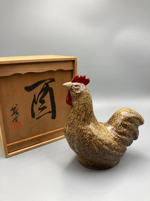 二手 日本 陶瓷 雞 置物 雕塑  義廣作 古玩 擺件 十大雜項【紫竹齋】5637