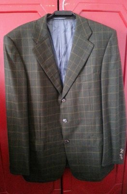 【Ermenegildo Zegna】橄欖綠格紋羊毛(100%)西裝外套 52號