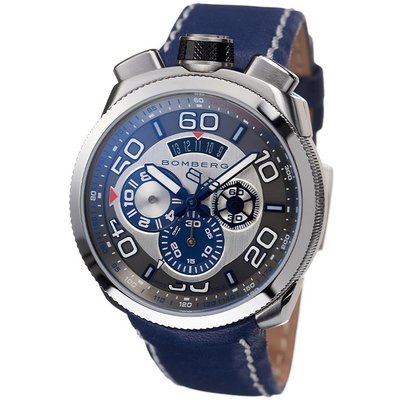 BOMBERG 炸彈錶 手錶 45mm 瑞士製 BOLT-68 懷錶 皮錶帶 金屬灰藍配色 男錶女錶