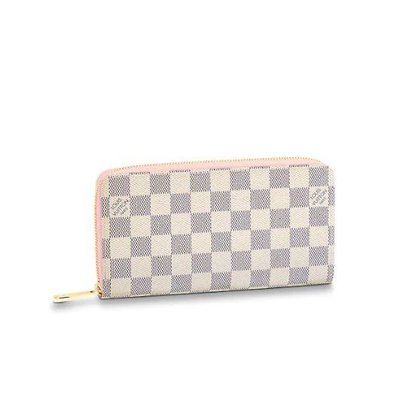 Louis Vuitton LV N63503 白棋盤格拉鍊長夾粉紅邊 有現貨