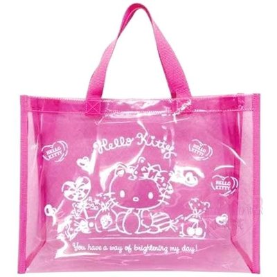♥小公主日本精品♥hello kitty凱蒂貓圖案提袋透明防水提袋游泳袋海灘袋購物帶-預7