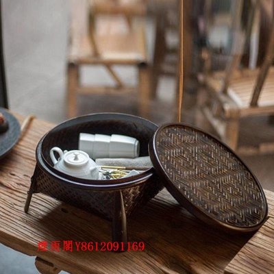 特賣-中式竹編茶具收納盒竹制漆茶盒功夫茶道儲存竹筐食盒復古手工茶箱