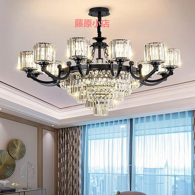 水晶客廳吊燈主燈現代大氣輕奢高級感年新款復式挑高別墅燈具
