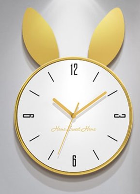 歐美進口 金屬兔子造型時鐘 可愛兔耳造型靜音掛鐘 牆上時鐘牆面創意藝術金色掛鐘牆鐘時鐘居家餐廳牆面裝飾鐘