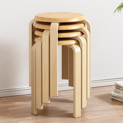 現貨 單人圓凳實木圓凳子家用木板凳時尚創意小凳子現代餐桌凳客廳圓凳網紅餐凳簡約
