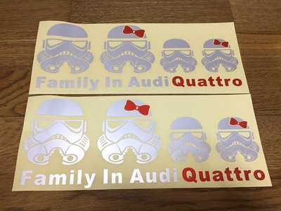 Family In Audi Quattro 星際大戰 黑 白 武士 壁虎 車貼 族貼 A4 A5 Q7 Q3 Q5