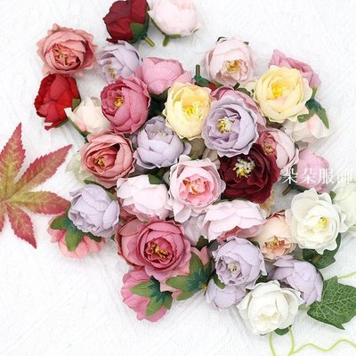 10朵玫瑰花頭 ins復古茶花裝飾假花朵批發 手工diy花環材料