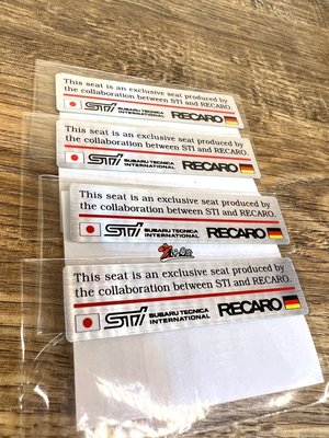 《宏沅國際》日本原裝進口 SUBARU 日本STI x 德國RECARO 鋁製聯名貼紙
