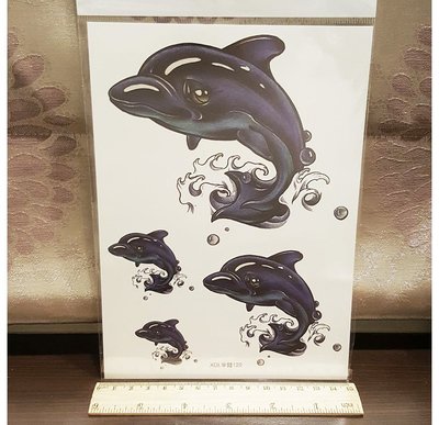 【萌古屋】大海豚大圖 - 男女防水紋身貼紙原宿刺青貼紙K03