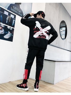 FINDSENSE 2019 春季 新款 韓國 街頭 嘻哈 套裝 字母 印花 時尚 寬鬆 個性連帽 衛衣 長袖 潮男