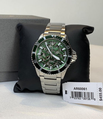 EMPORIO ARMANI Diver Automatic 綠色錶盤 銀色不鏽鋼錶帶 男士 自動機械錶 AR60061