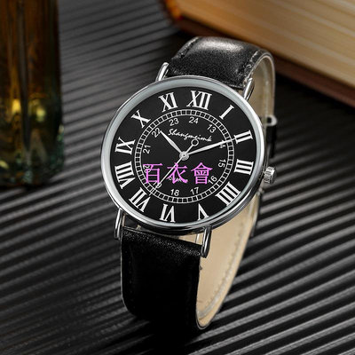 【百衣會】新款男士羅馬數字超薄皮帶手錶男士石英錶腕錶男款貨源直銷批 LJBT