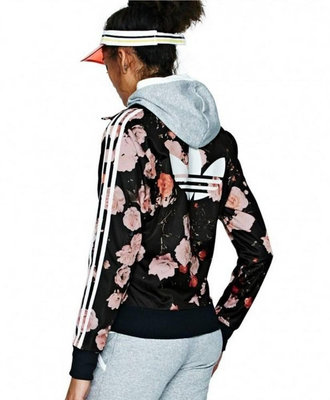 (客訂勿下標)近新正品Adidas Originals Floral Roses滿版玫瑰花立領女子三線運動外套 美版S/亞版