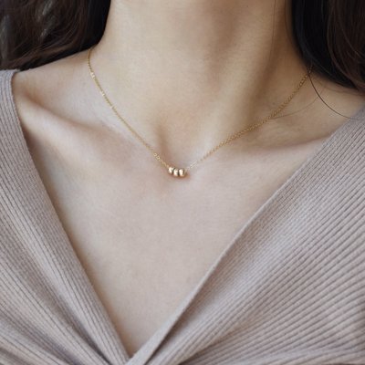CECILIA設計三顆金珠14k包金鎖骨脖子項鏈簡約氣質百搭ins個性女~特價家用雜貨