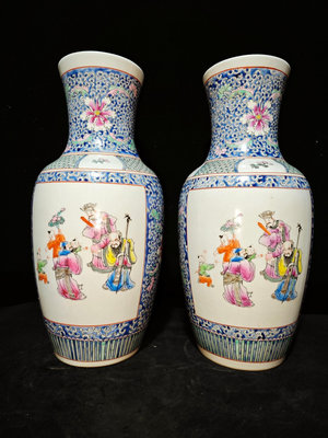 古董瓷器 康熙，粉彩福祿壽瓶3000QR-11401