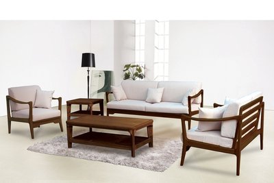 【DH】商品貨號n685-A稱《維爾》胡桃色1.2.3木製沙發組(含大小茶几)備有原木色主要地免運費