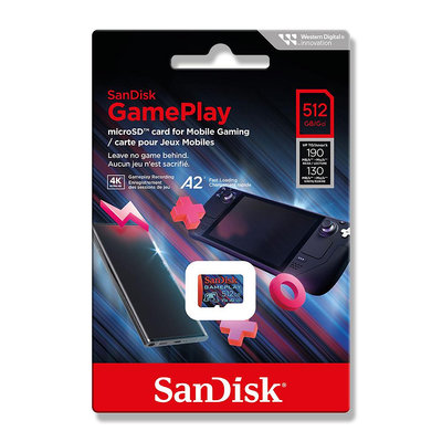 SanDisk 512G GamePlay microSDXC A2 V30 U3 手機和掌上型遊戲記憶卡 (SD-SQXAV-XN-512G)