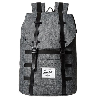 Hsin 85折現貨 Herschel 高階 Retreat 大型 Offset 灰黑 黑色 條紋 真皮帶 帆布 後背包