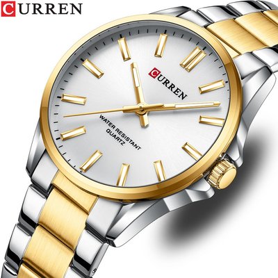 男士手錶 CURREN卡瑞恩9090商務休閑手錶防水簡約個性鋼帶石英腕錶情侶手錶