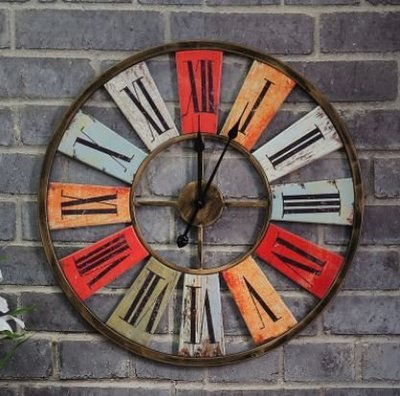 窩美(美式鄉村)舊彩色時鐘大鐘복고풍復古工業風酒吧咖啡館카페裝飾鐵藝壁掛鐘