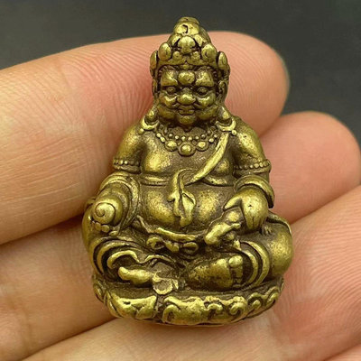 二手 ：黃財神佛像 實心黃銅藏傳佛像一尊， 隨身佛純銅財神像 古玩 雜項 擺件【萬寶閣】1416