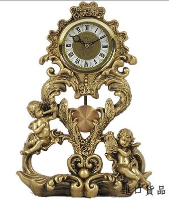 現貨歐式 浪漫復古雕刻天使造型座鐘 金色古典造型鐘藝術小天使鐘桌鐘桌面時鐘擺飾靜音鐘裝飾時鐘家飾可開發票