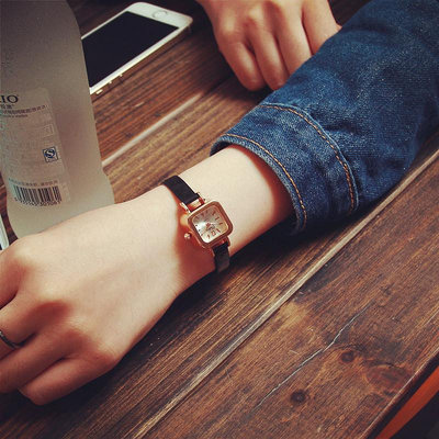韓國小清新森女錶復古原宿簡約皮帶方形方盤小錶盤潮流行經典手錶