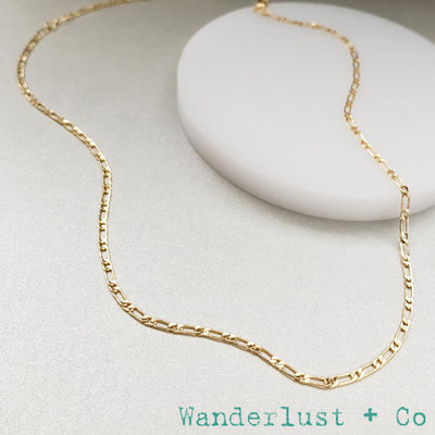 Wanderlust+Co 澳洲品牌 金色素鍊 方形經典款 Figaro Chain