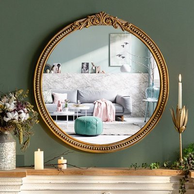 【熱賣精選】 歐式復古化妝鏡梳妝鏡輕奢鏡子掛墻鏡古典壁掛鏡法式裝飾鏡浴室鏡