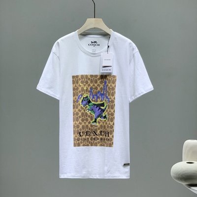 COACH音樂恐龍白色水墨畫彈力纖維面料情侶款短袖T恤-雙喜生活館