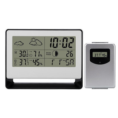 【現貨】促銷多功能無線氣象站時鐘 室內外溫濕度計 天氣預報日歷月相顯示座鐘