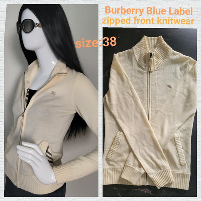 日系BURBERRY 藍標米色拉鍊薄毛衣長袖外套，尺寸:38號