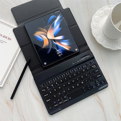 MTX旗艦店超薄磁吸手機鍵盤皮套支架 可加註音 適用 三星 Galaxy Z Fold5 4 3 手機殼 平板支架鍵盤皮套