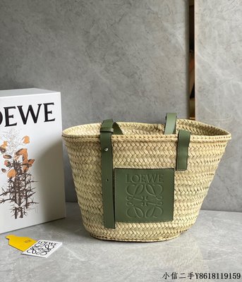 二手 LOEWE 草編包 菜籃子 0321小號綠色