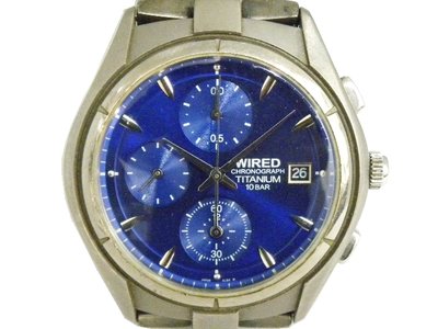 [專業模型] 三眼錶 [WIRED 7T92-X005] 雅柏 鈦金屬系列-三眼計時錶[藍色面+日期]時尚/軍錶