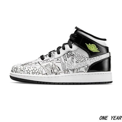 Air Jordan 1 Mid GS “DIY”黑白 塗鴉 男女鞋 籃球鞋 DC4099-100(ONE YEAR)