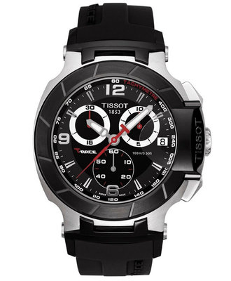 天梭TISSOT T-Race 黑色錶面盤 橡膠錶帶 石英 三眼計時 男士手錶T0484172705700 天梭腕錶