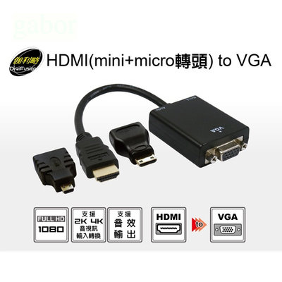 【含稅附發票】伽利略 HDMI (mini + micro 轉頭) to VGA HDMI轉VGA 轉換器HMMV