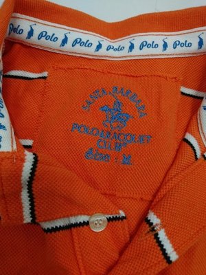 **六六挖寶趣**聖大保羅Santa Barbara Polo & Racquet Club橘色橫條紋POLO衫 (M)