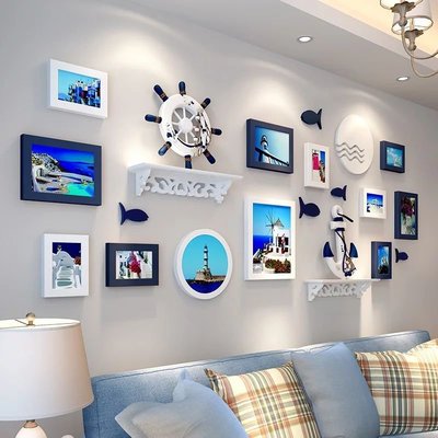 客廳創意地中海照片墻相框掛墻組合房間裝飾物品臥室裝-默認最小規格價錢  其它規格請諮詢客服