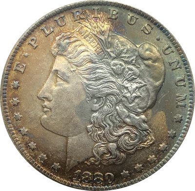 老董先生外國錢幣美國摩爾根美元1880 CC 年仿古銀幣白銅鍍銀彩色古錢幣