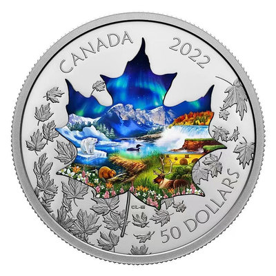 【二手】加拿大2022 楓葉拼貼畫 3盎司限量精制彩色銀幣 銀幣 金幣 古玩【破銅爛鐵】-2910