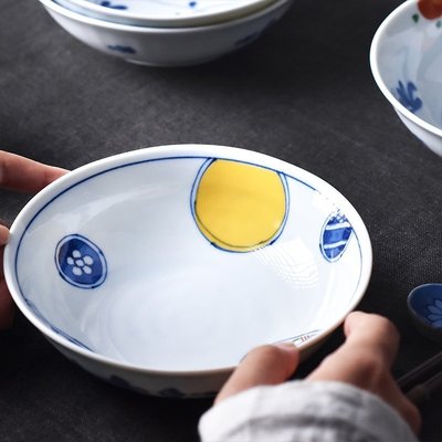波佐見燒青花彩繪陶瓷碗五件套日式餐具家用飯碗湯碗沙拉碗套裝