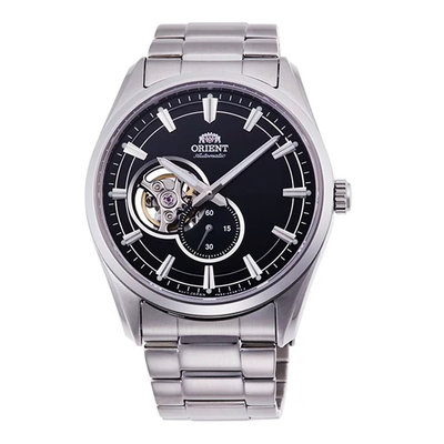 【台南 時代鐘錶 ORIENT】東方錶 RA-AR0002B 藍寶石鏡面 鏤空開芯 鋼錶帶 機械男錶 黑/銀